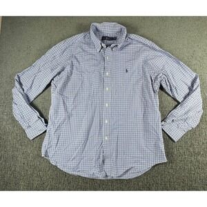 Ralph Lauren Mens XL Gingham Button Down Shirt Blue White Long Sleeve Cotton